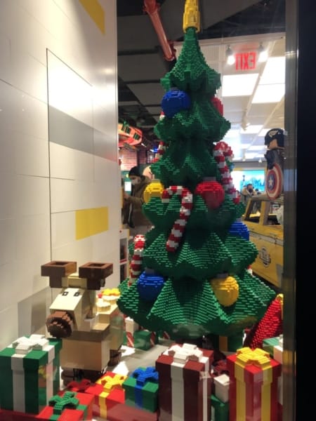 Holiday decorations in NYC Lego store