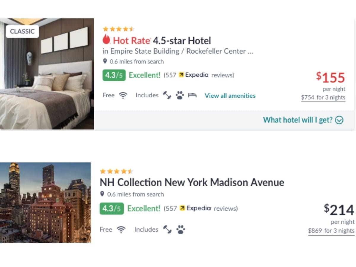 Hotwire Hot Rate Hotels comparison