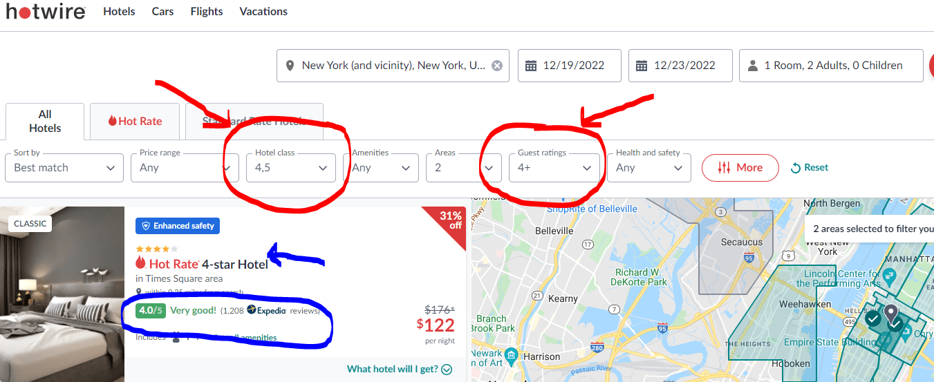 hotwire map and filters