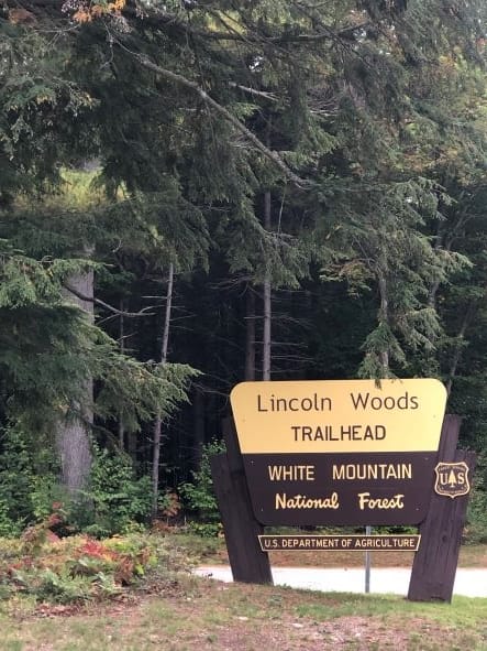 Lincoln woods trailhead sign in White Mountain National Forest