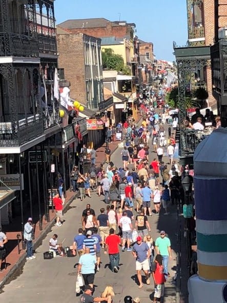 the crowds on Bourbon St in New Orleans