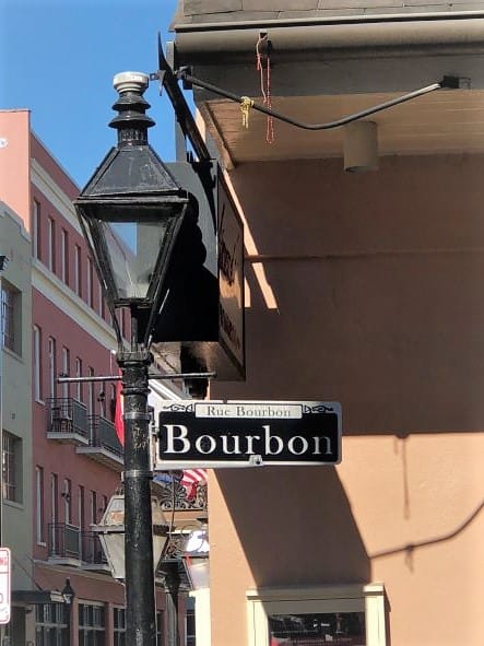 Bourbon St sign in New Orleans