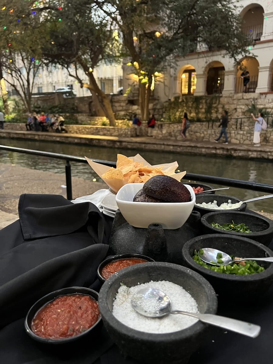 Iron Cactus tableside guacamole overlooking San Antonio Riverwalk