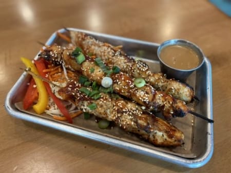 meat skewers at Iries in Port Aransas