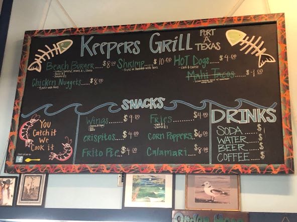 Keepers Menu at Port Aransas fishing pier