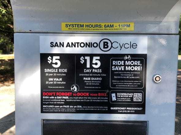 B Cycle rates at San Antonio Brackenridge Park