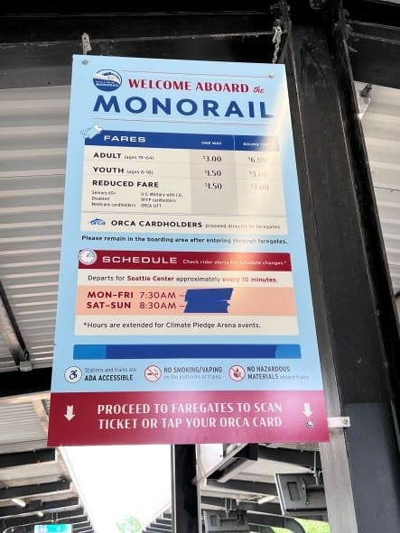 monorail info board for a day in seattle
