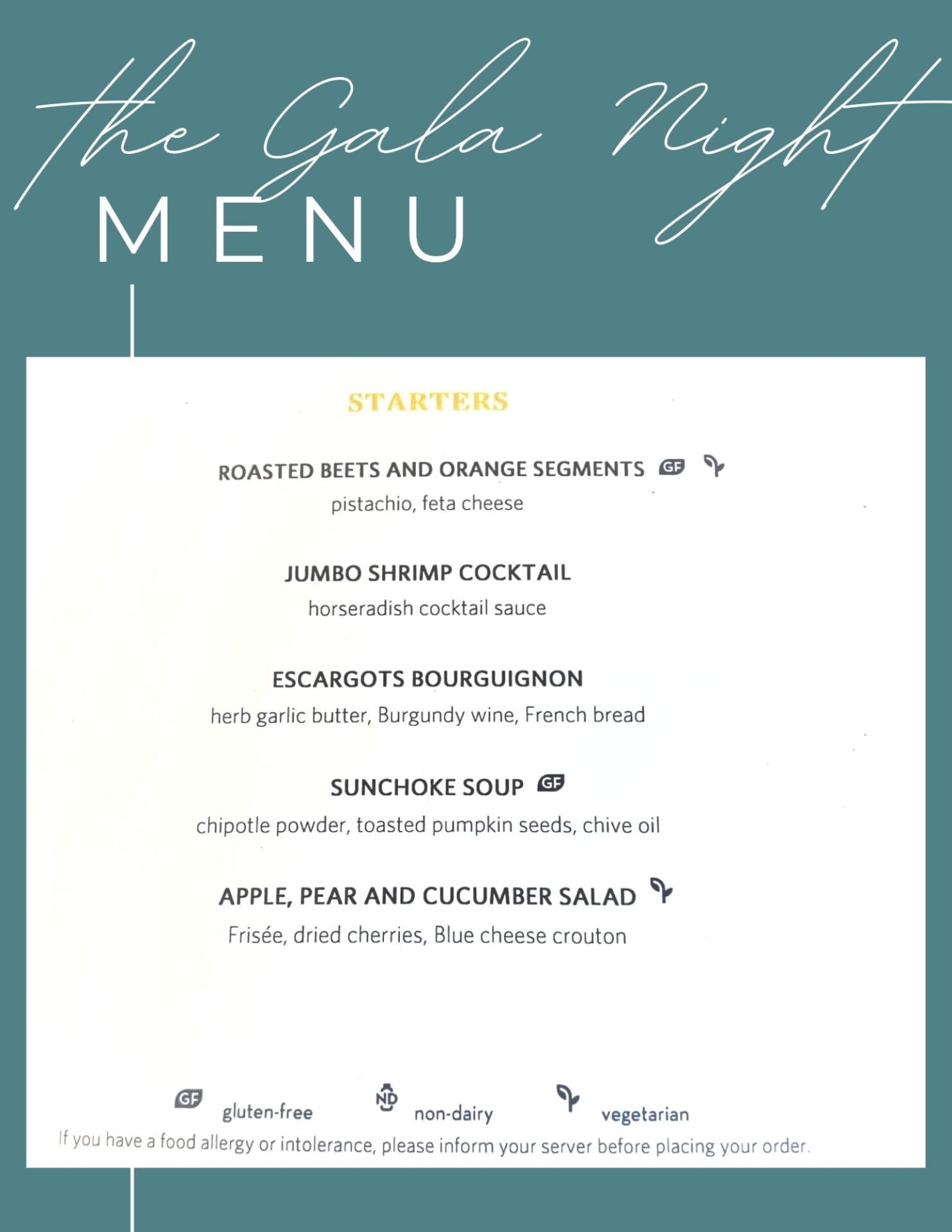 ms Westerdam Gala Night menu