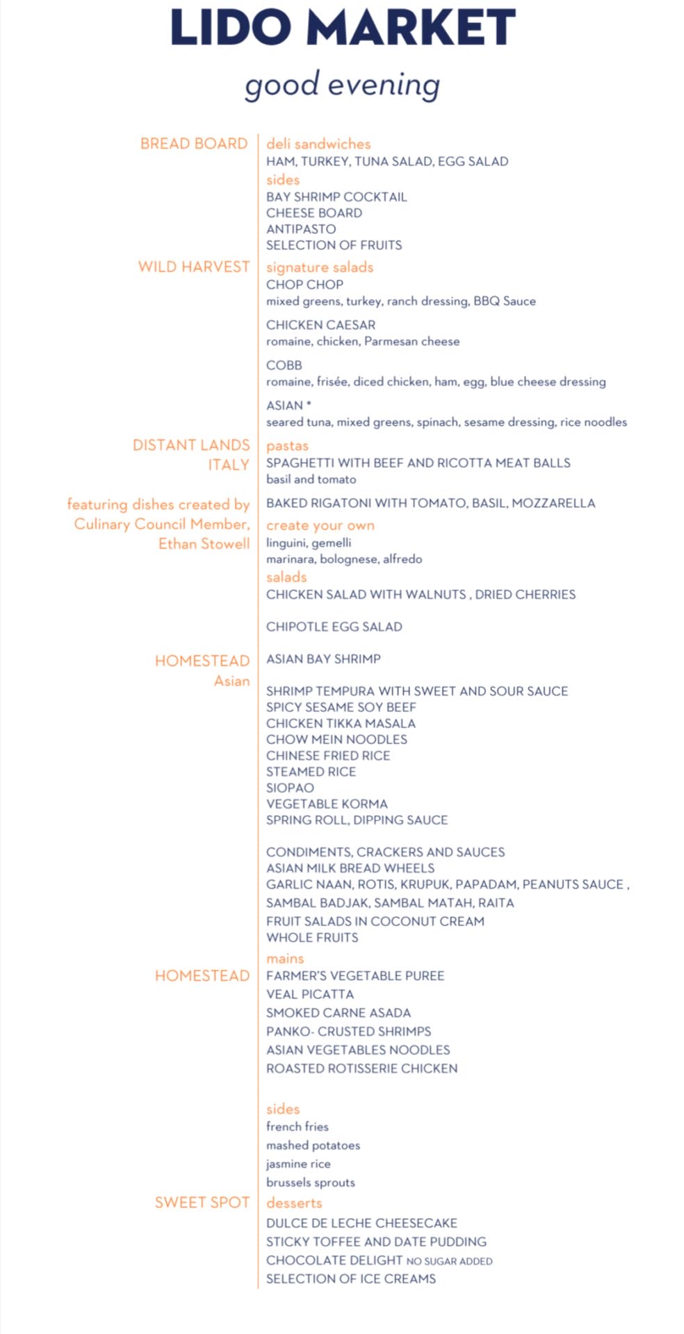 Lido Market dinner menu