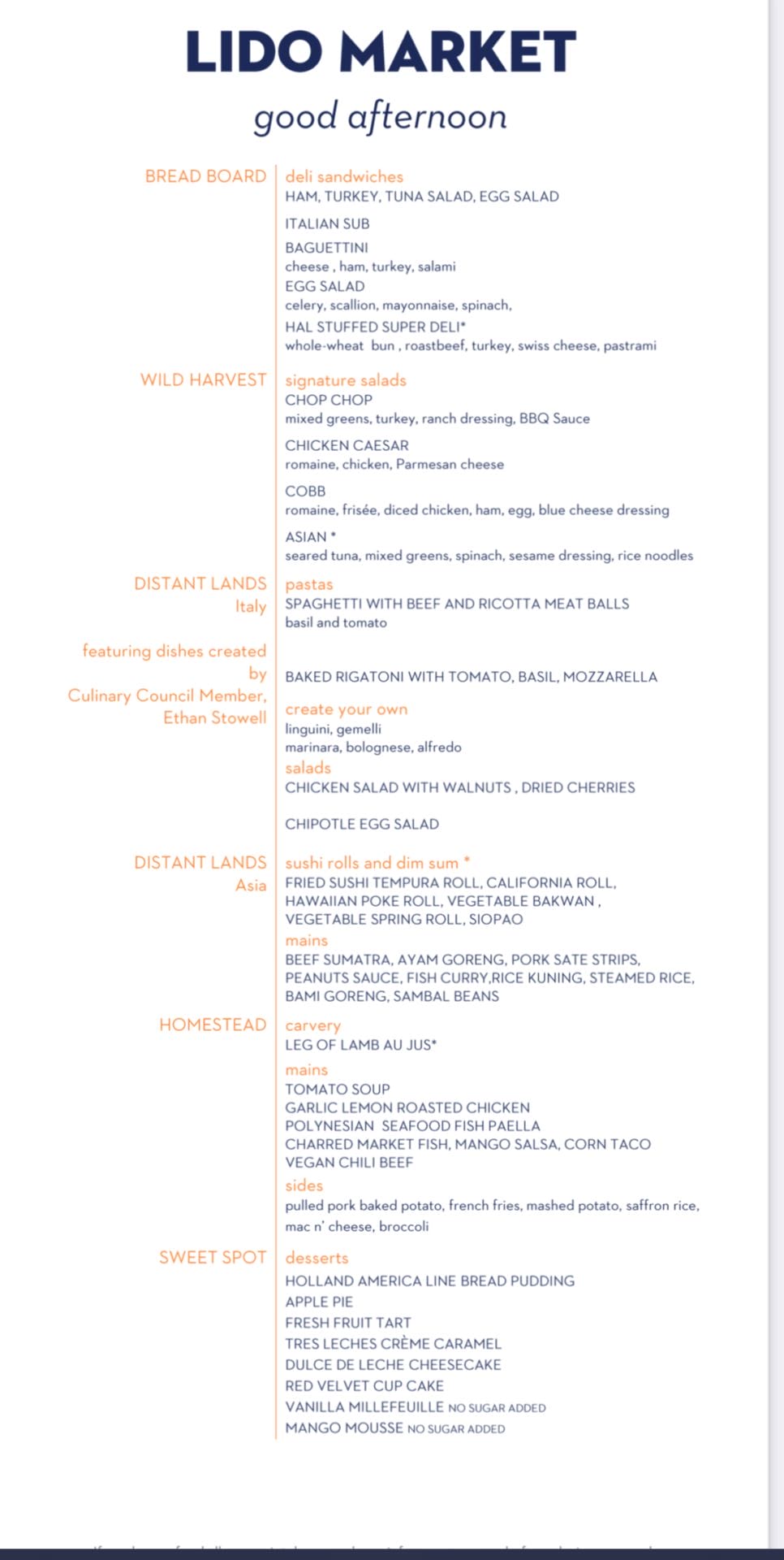 Lido Market lunch menu