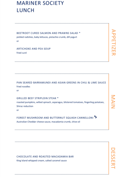 Main Dining room lunch menu