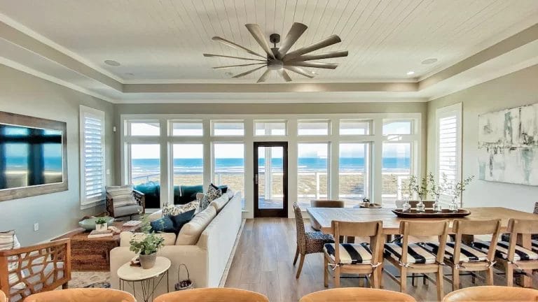 living area with beach view