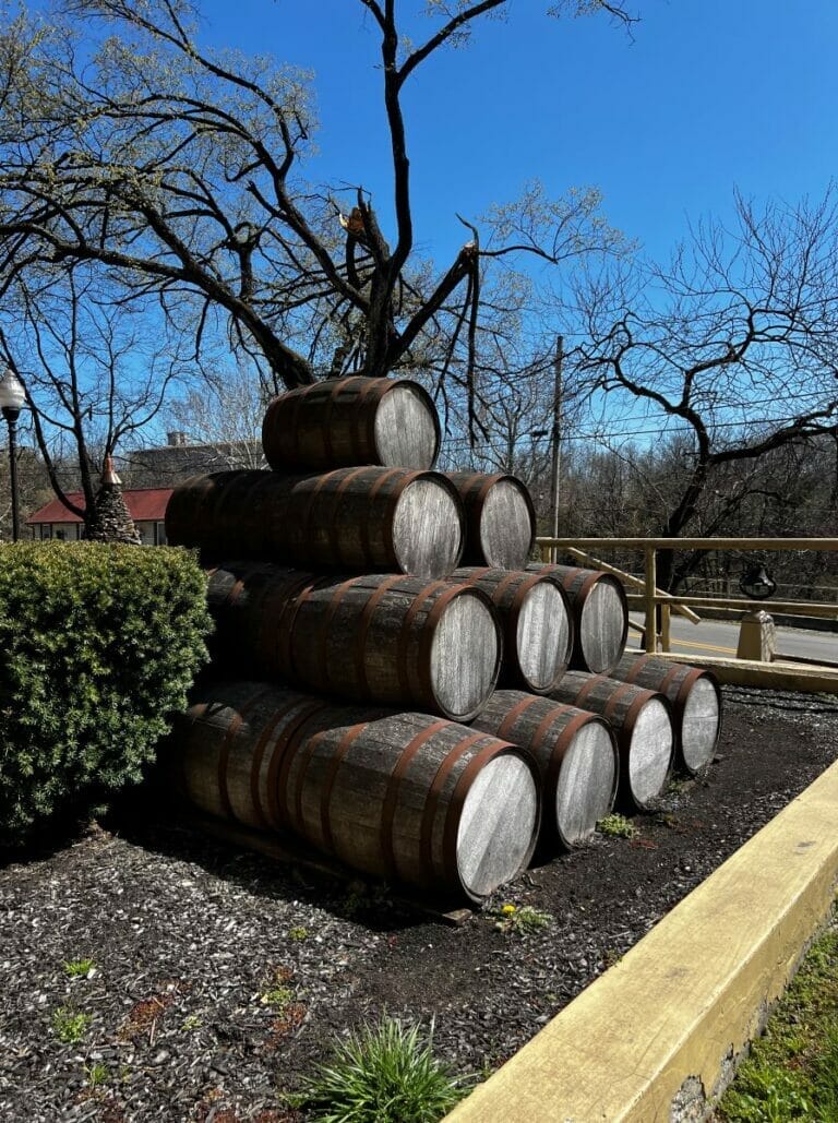 Kentucky Bourbon Trail bourbon barrels stacked