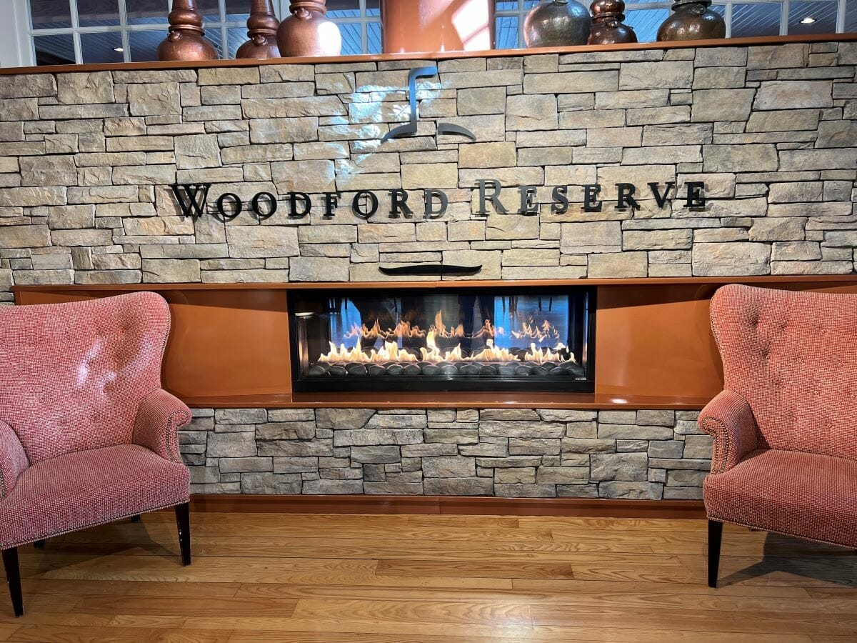 woodford reserve gift shop with roaring fireplace