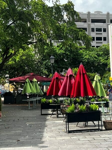 Patio with umbrellas in Old San Juan