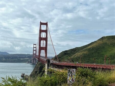 view of Golden Gate bridge on road from San Francisco to Sonoma