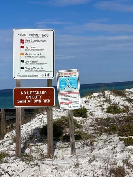 Beach warning sign in 30A