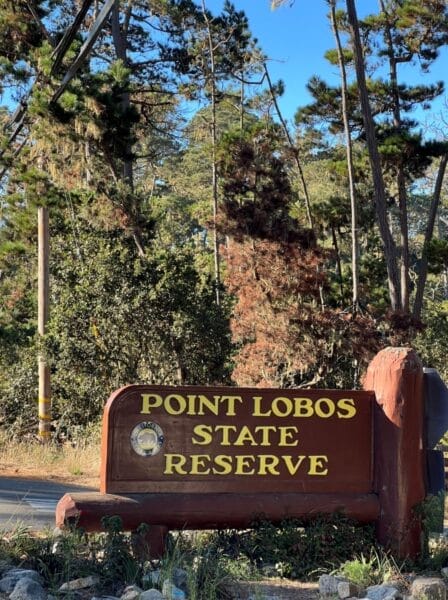 Point Lobos State Reserve sign Carmel to Big Sur