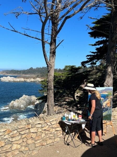 Pacific Highway pull off with artist painting the scenery