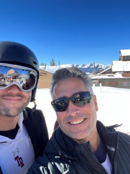 Nick and Kevin snowboarding