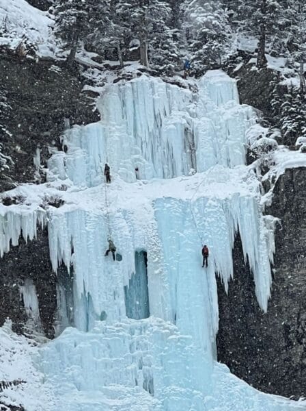 Ice climbers behind the frozen Lake Louise