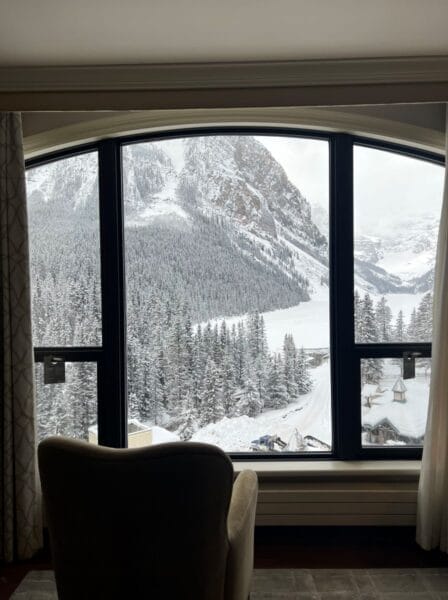 the view from a junior suite at Fairmont Chateau Lake Louise