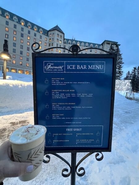 Fairmont ice bar menu