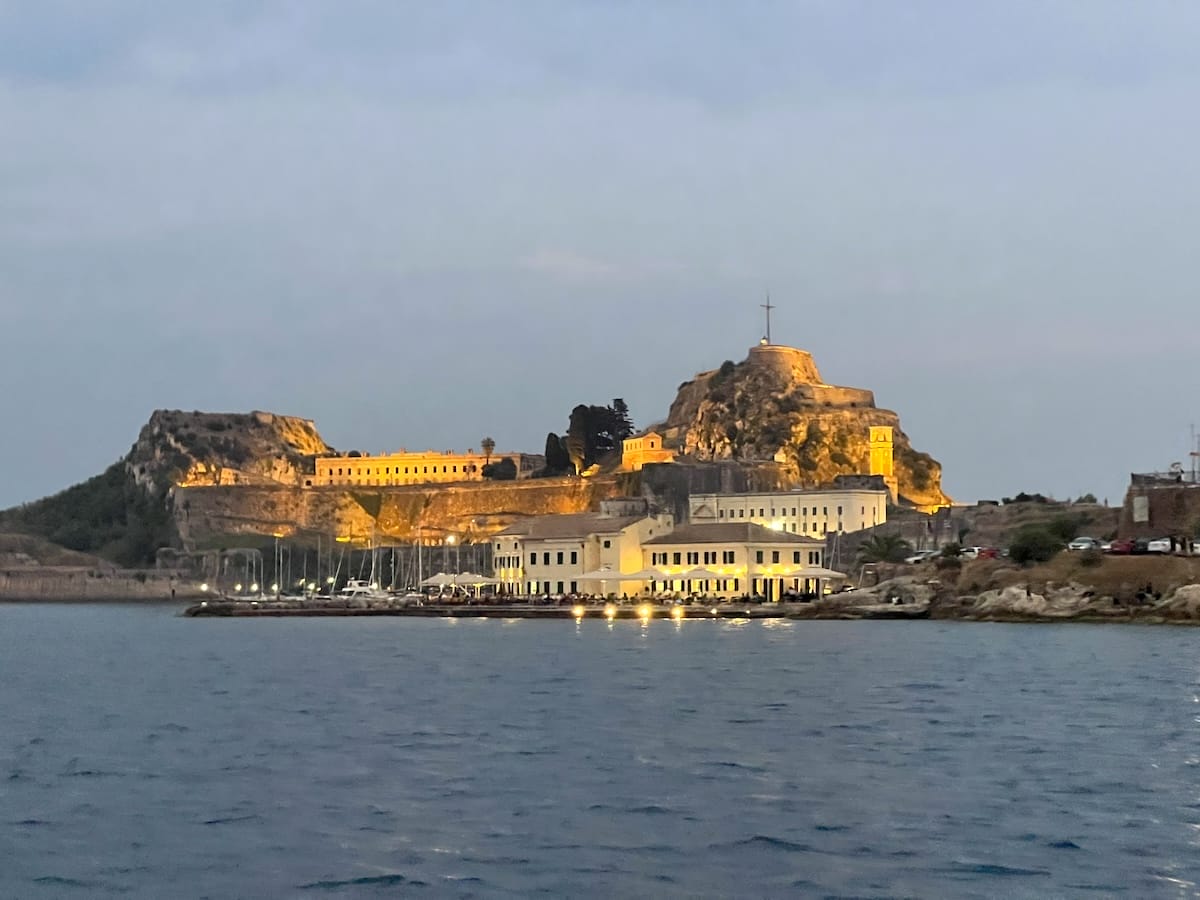 Corfu Greece at sunset in the Mediterranean