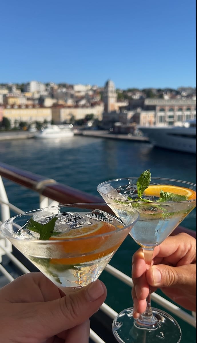 drinks on board a Holland America cruise ship to the Mediterranean