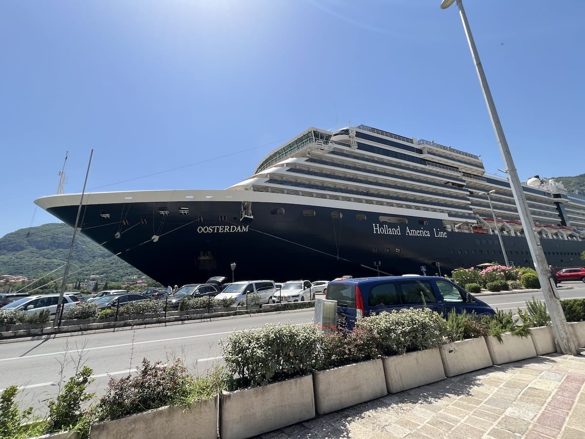 Holland America ship docked in Kotor