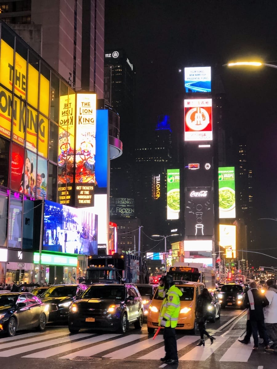 Times Square people walking