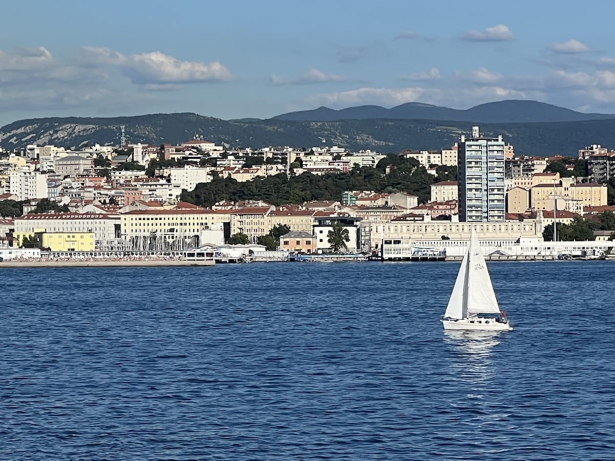 Mediterranean cruise sail away from Trieste, Italy