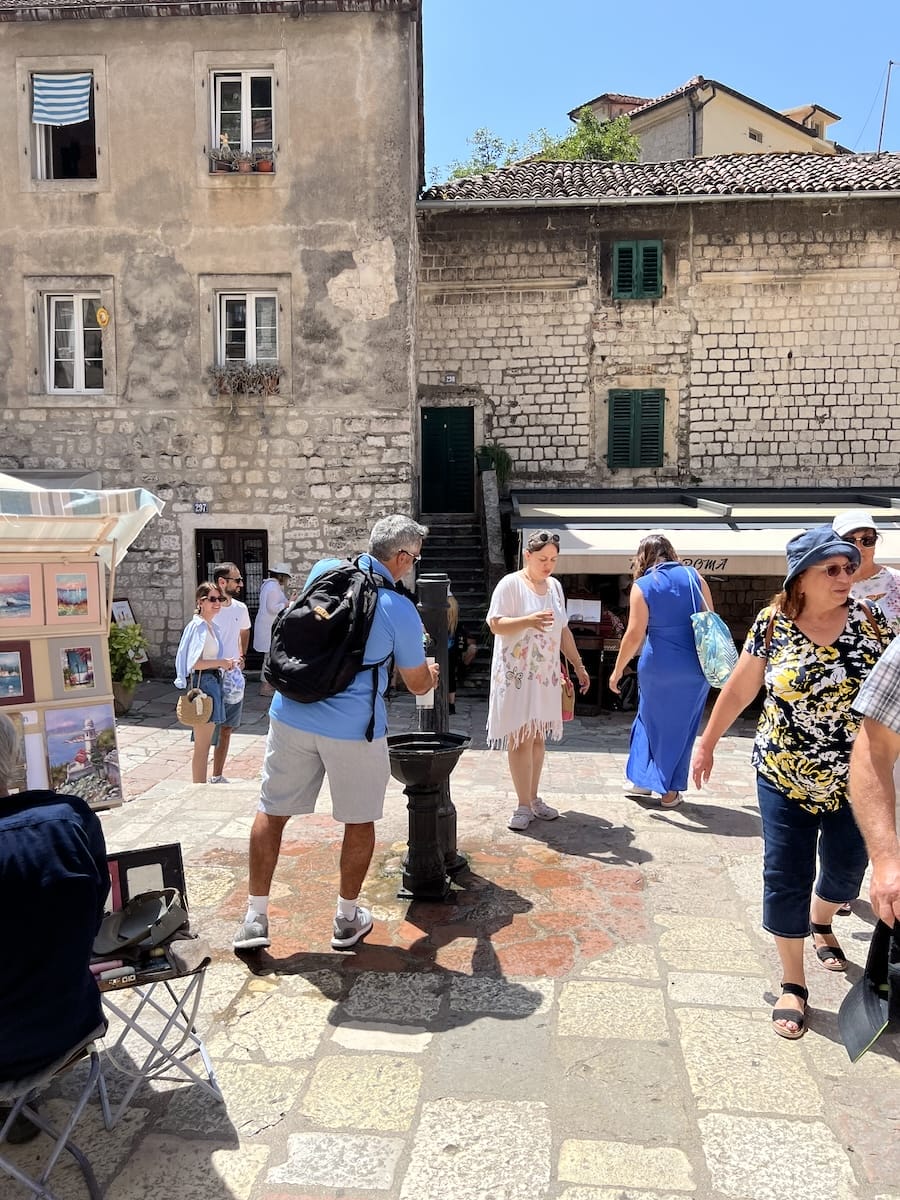 filling water bottle in Kotor Montenegro