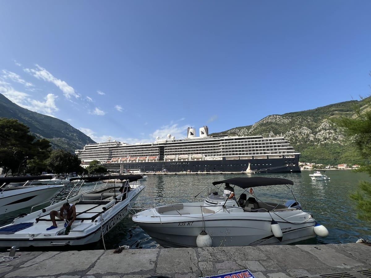 view of ship from Slobode Park in Kotor