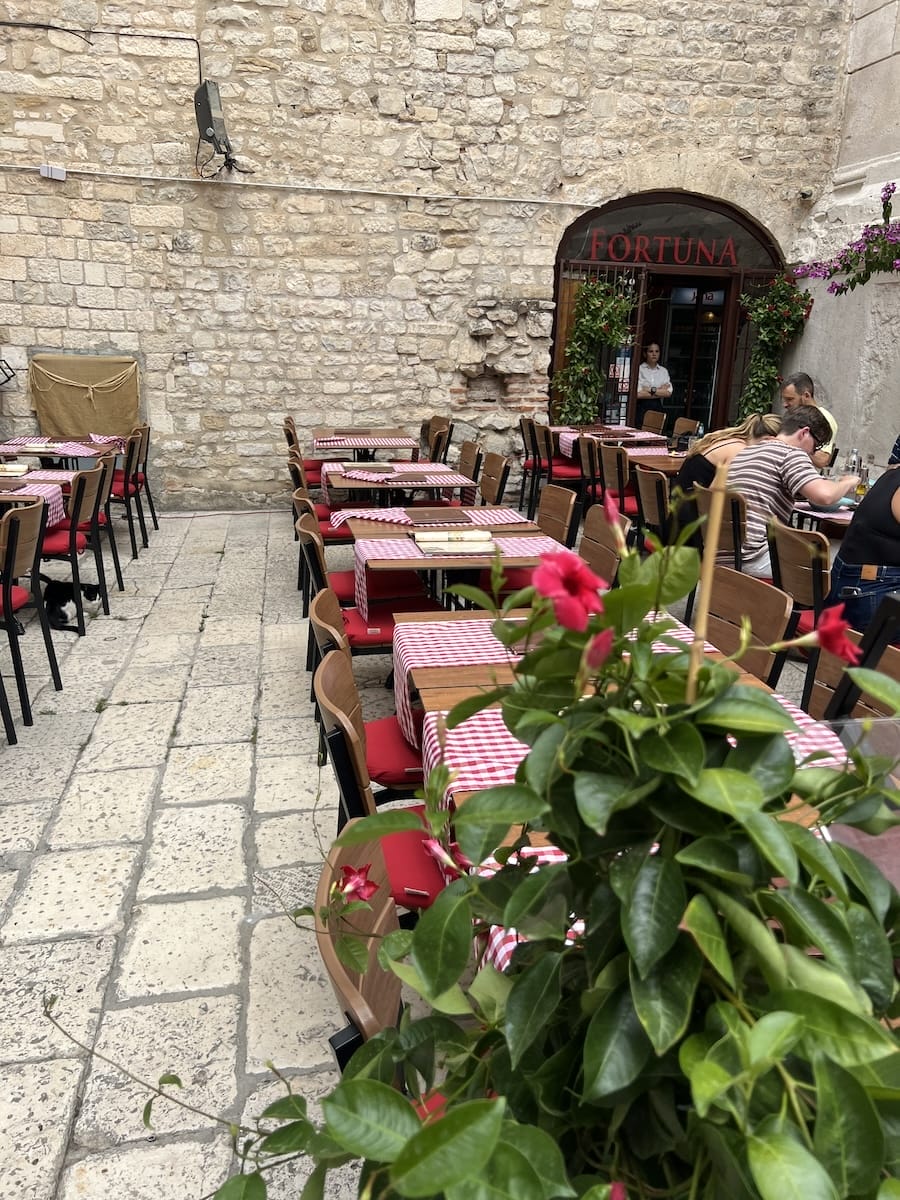 cafe with colorful tablecloths