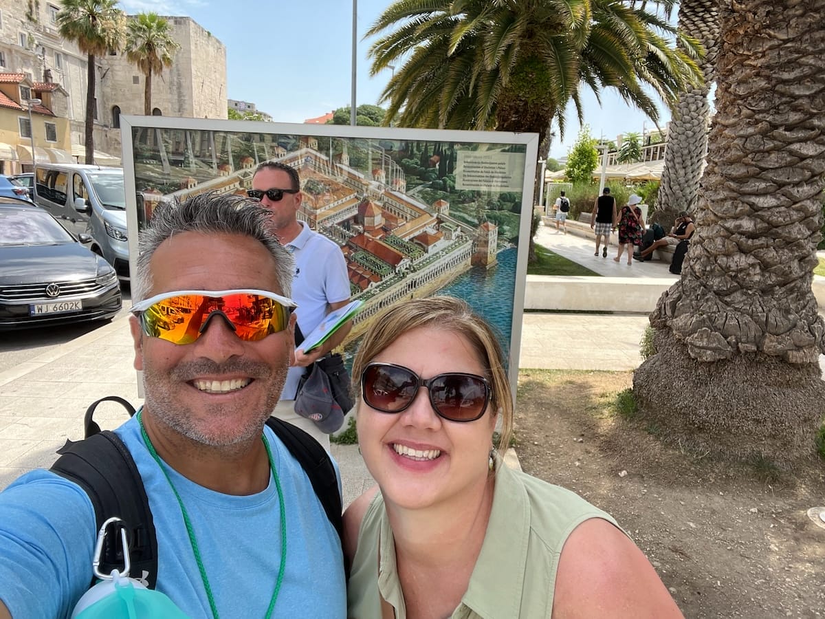 man and woman in front of Diocletian's Palace