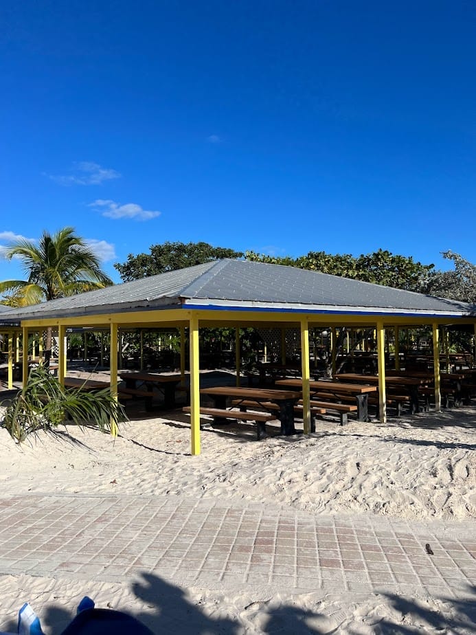 covered pavilions on Half Moon Cay