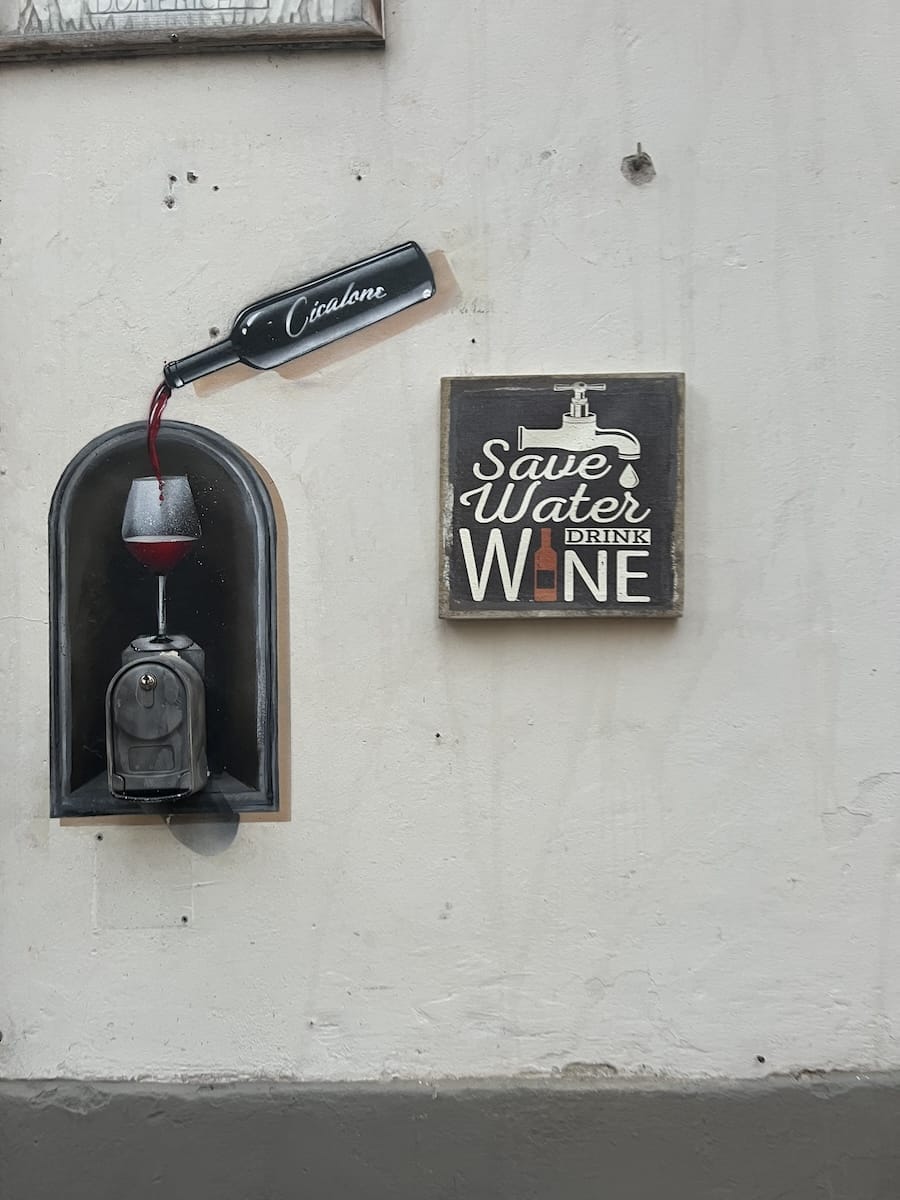 drink wine not water sign in Florence