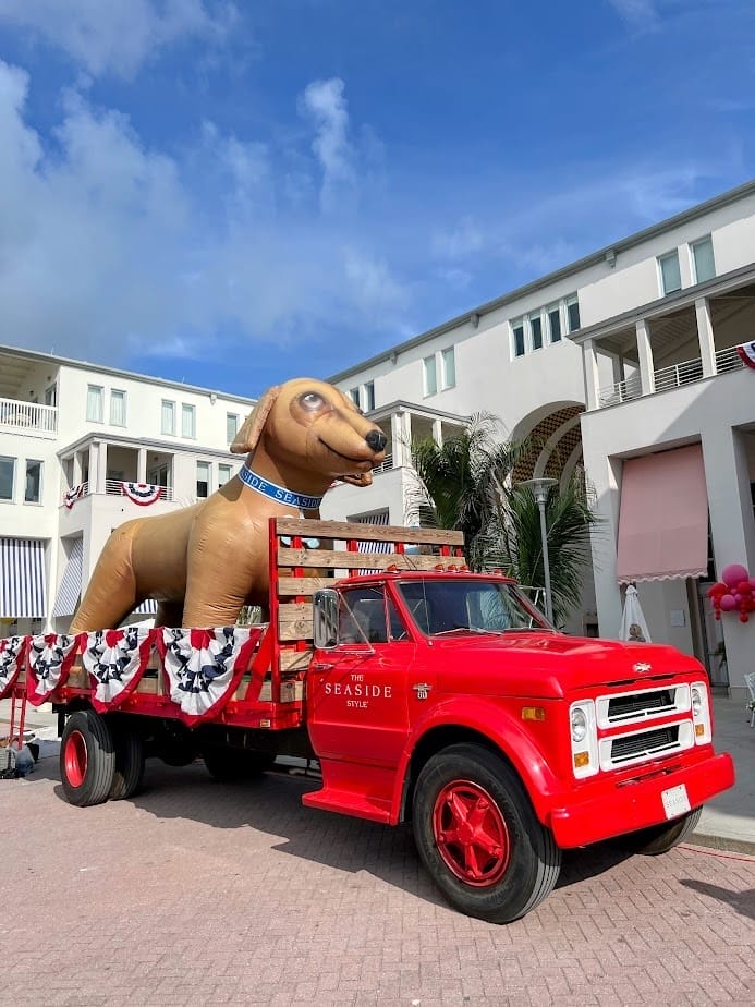 Dog in firetruck at Seaside