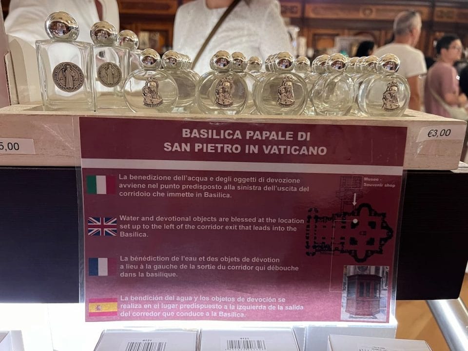 holy water bottles in gift shop