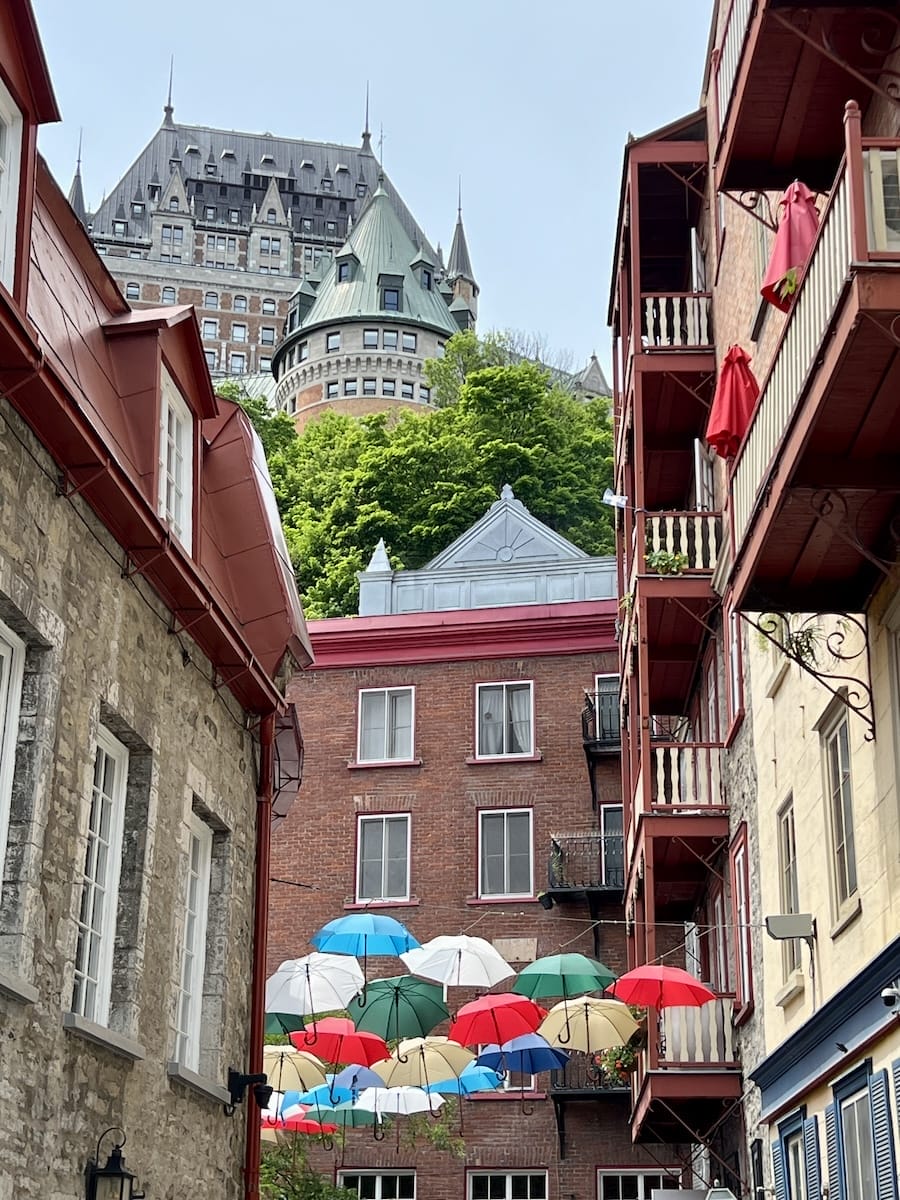 umbrella row with Fairmont in backdrop