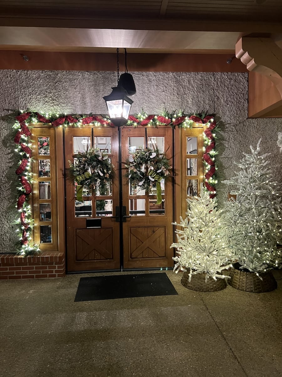 Storefront decorated for the holidays