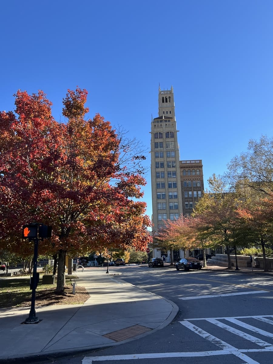Downtown Asheville with fall colors